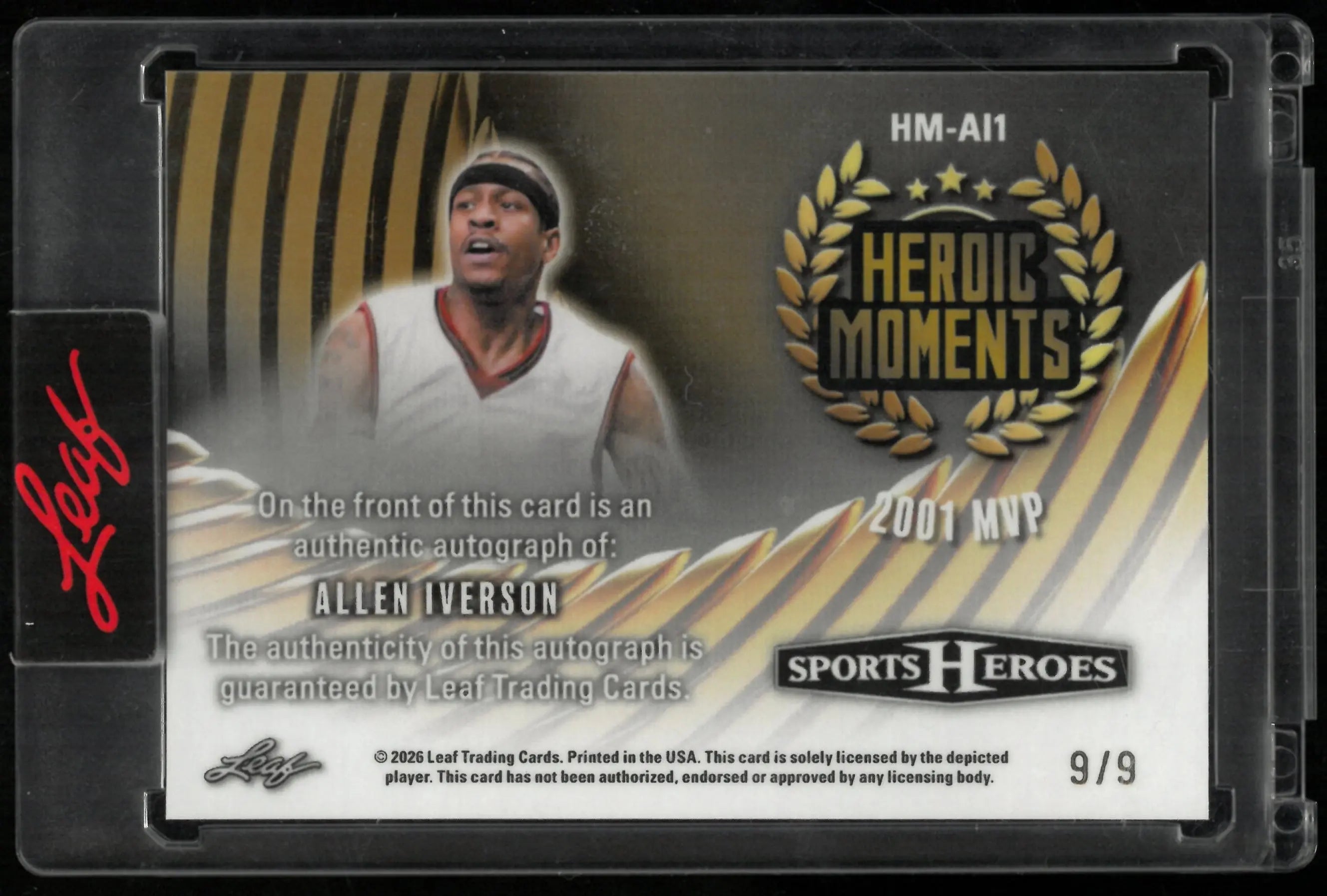 2026 Leaf Sports Heroes Heroic Moments 2001 MVP Auto Allen Iverson /9 