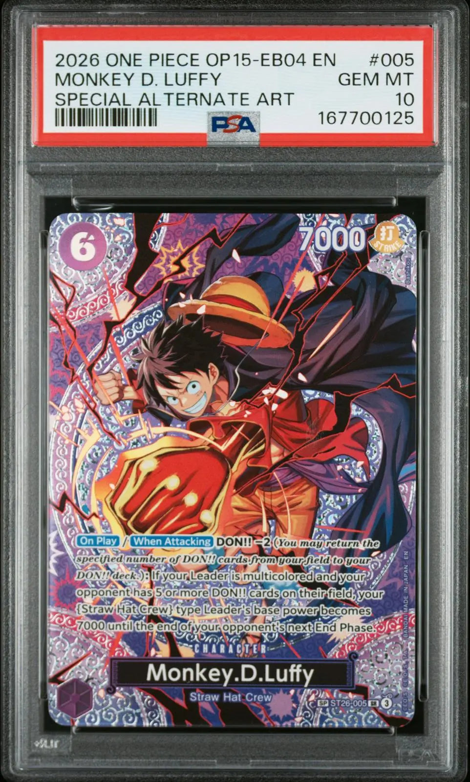 2026 One Piece Adventure On Kami's Island Monkey D. Luffy SP OP15-EB04 SR PSA 10 