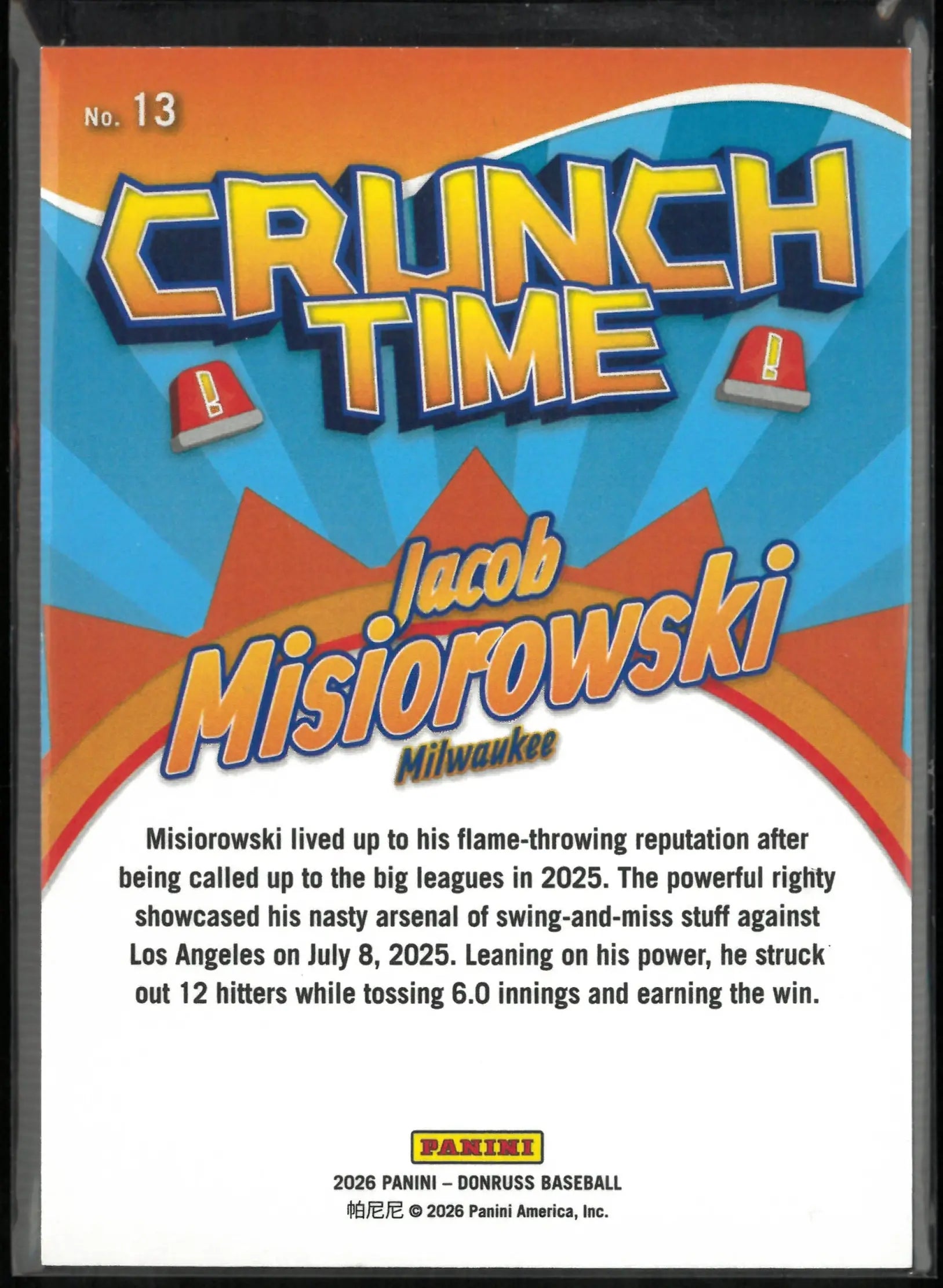 2026 Panini Donruss Crunch Time Jacob Misiorowski Blue Diamond /1 
