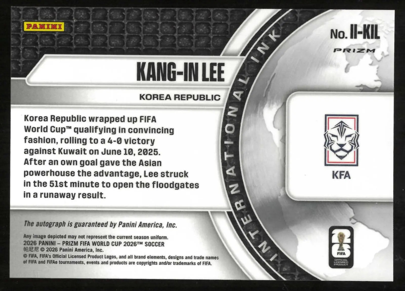 2026 Panini Prizm FIFA World Cup Auto Kang-in Lee International Ink Choice Prizm 