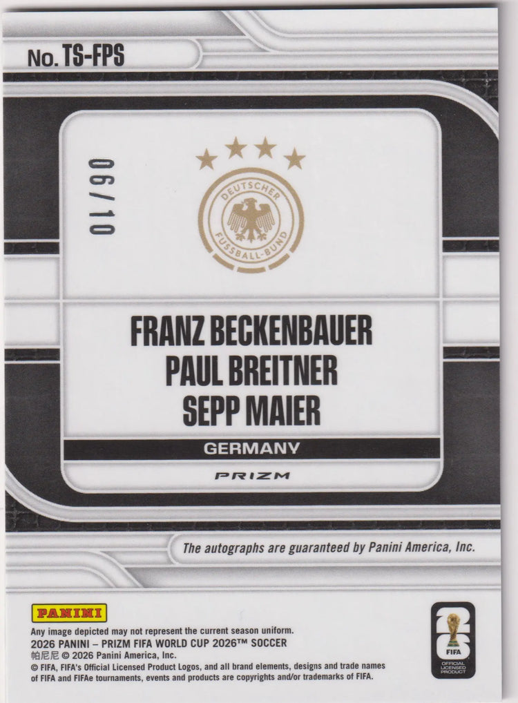 2026 Panini Prizm FIFA World Cup Autograph Beckenbauer/Breitner/Maier Auto /10 