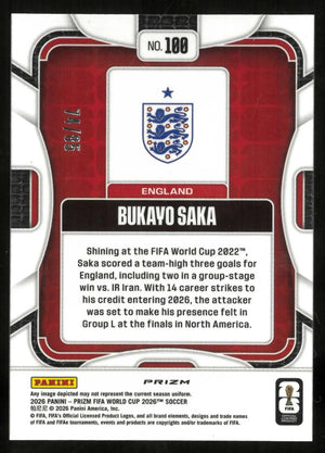 2026 Panini Prizm FIFA World Cup Bukayo Saka Choice Red Prizm /85 