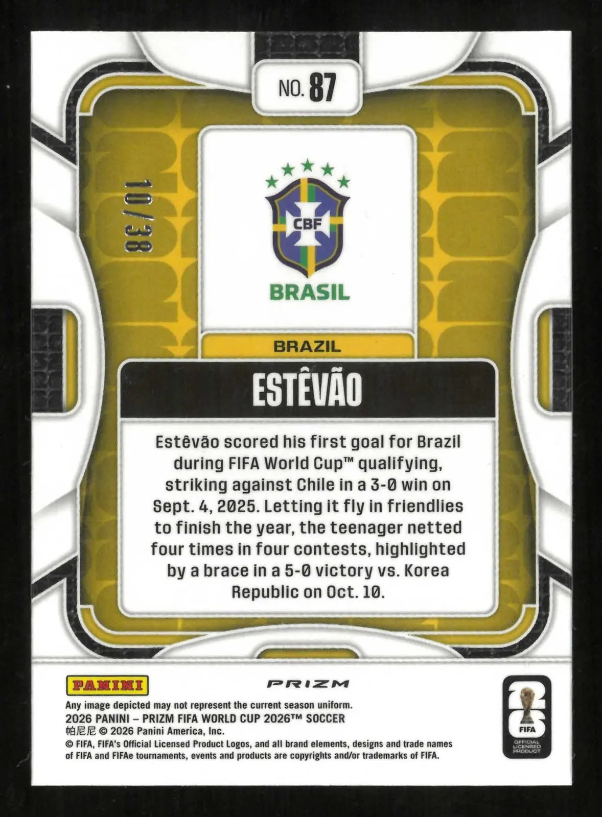 2026 Panini Prizm FIFA World Cup Estevao Choice Blue Prizm /38 