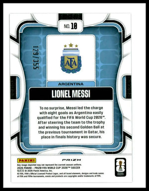 2026 Panini Prizm FIFA World Cup Lionel Messi Purple Disco /355 