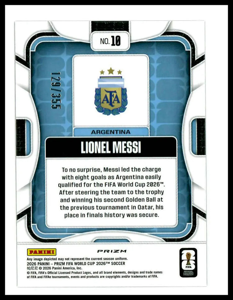 2026 Panini Prizm FIFA World Cup Lionel Messi Purple Disco /355 
