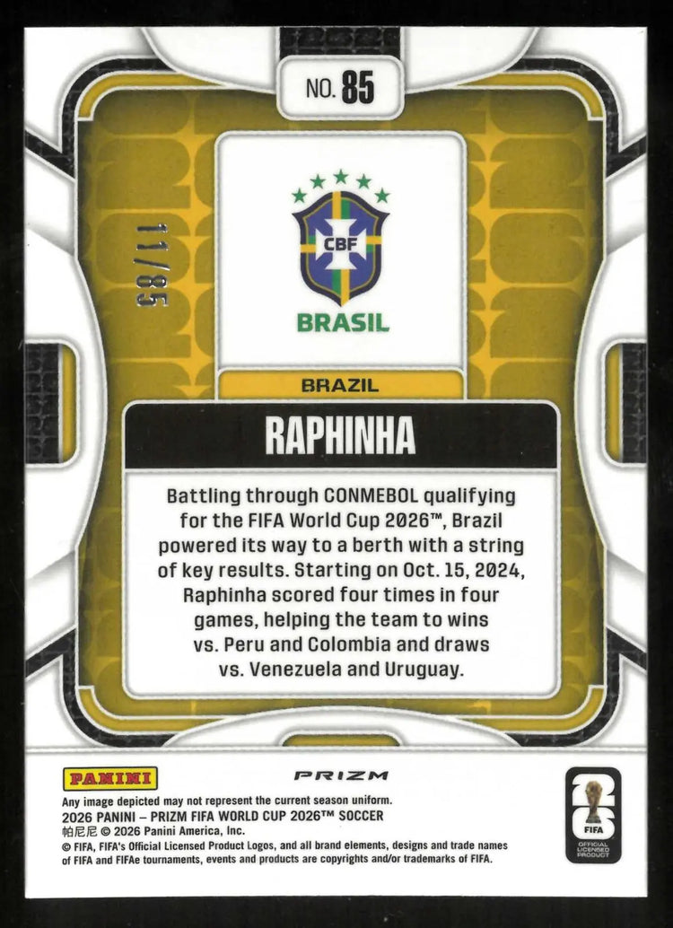 2026 Panini Prizm FIFA World Cup Raphinha Choice Red Prizm 11/85 