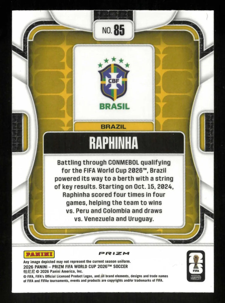 2026 Panini Prizm FIFA World Cup Raphinha Choice Zebra Prizm 