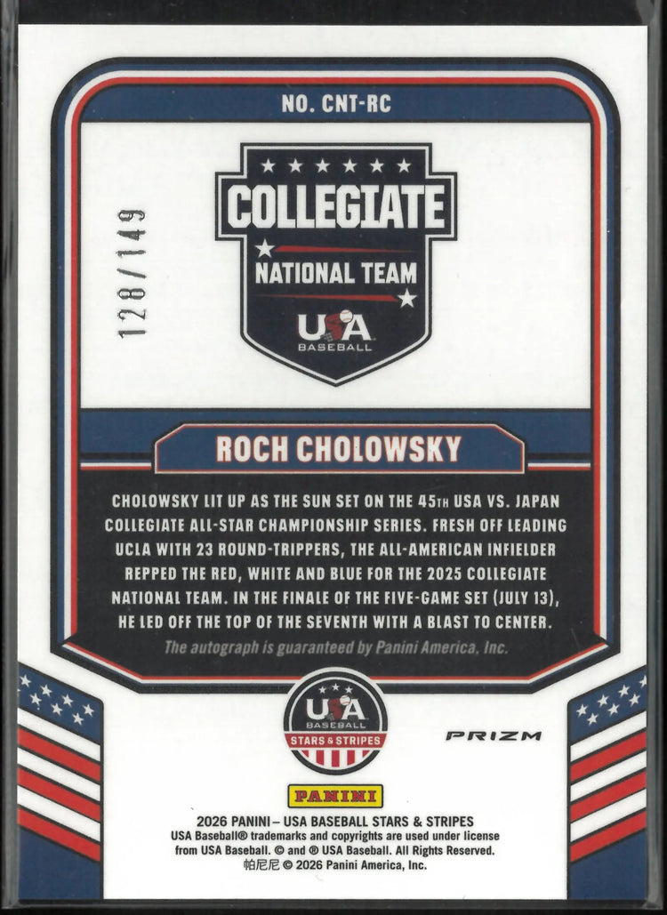 2026 Panini USA Baseball Stars & Stripes Autograph Roch Cholowsky Auto /149 