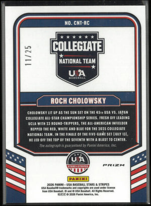 2026 Panini USA Baseball Stars & Stripes Autograph Roch Cholowsky Auto Red /25 