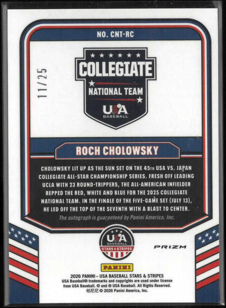2026 Panini USA Baseball Stars & Stripes Autograph Roch Cholowsky Auto Red /25 