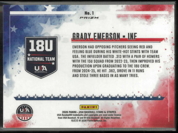 2026 Panini USA Baseball Stars & Stripes Grady Emerson Color Blast 