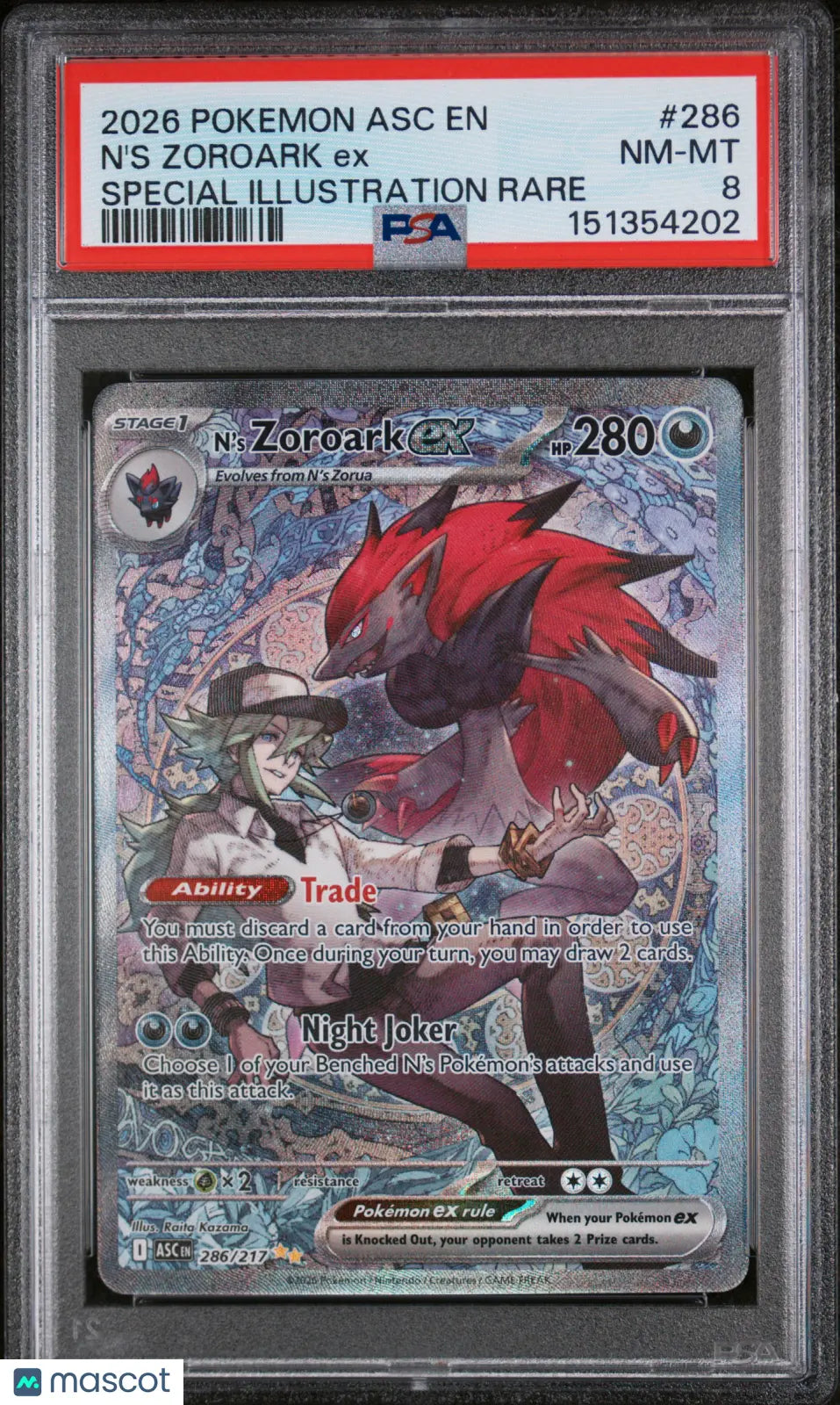 2026 Pokemon Asc Ascended Heroes N'S Zoroark EX Special Illustration Rare PSA 8 
