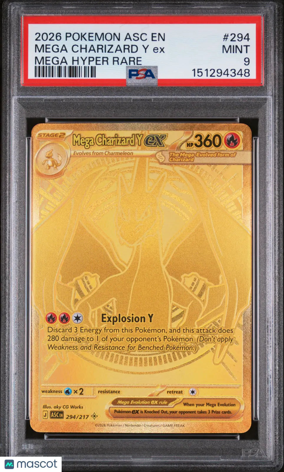 2026 Pokemon Asc EN-Ascended Heroes Mega Charizard Y EX Mega Hyper Rare PSA 9 