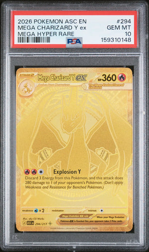 2026 Pokemon Ascended Heroes Mega Charizard Y Ex Mega Hyper Rare 294/217 PSA 10 