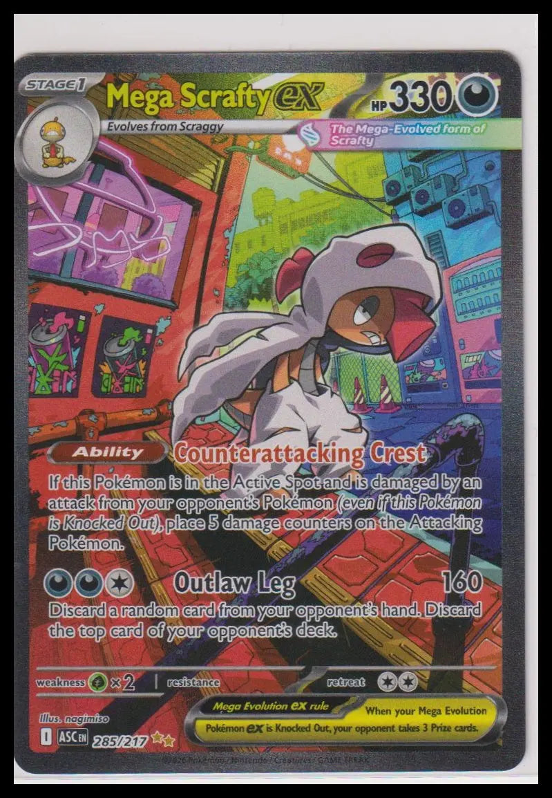 2026 Pokemon Ascended Heroes Mega Scrafty ex Secret Illustration Rare 285/217 