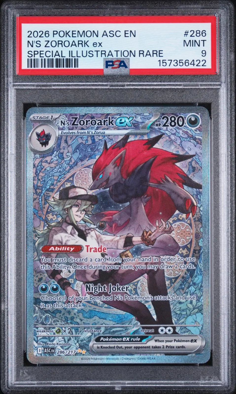 2026 Pokemon Ascended Heroes N's Zoroark Ex SIR 286/217 PSA 9 