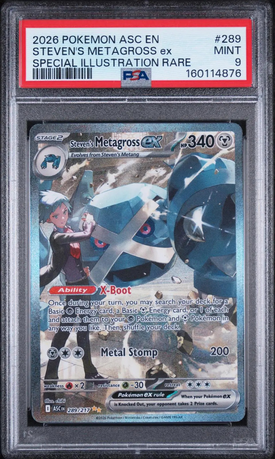 2026 Pokemon Ascended Heroes Steven's Metagross Ex SIR 289/217 PSA 9 