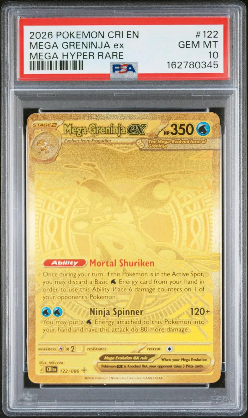 2026 Pokemon Chaos Rising Mega Greninja Ex Mega Hyper Rare Gold PSA 10 