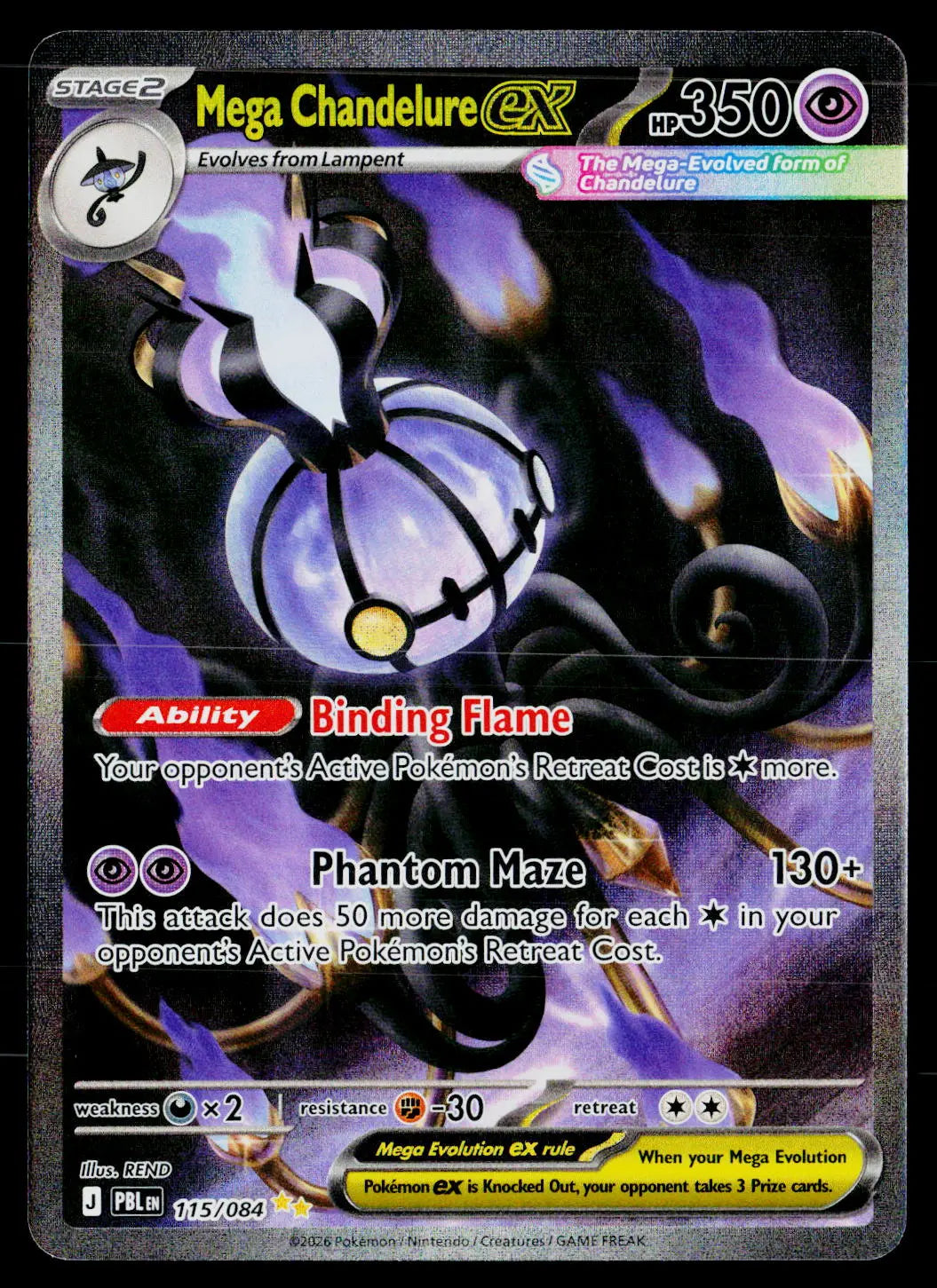 2026 Pokemon ME05 Pitch Black #115/084 Mega Chandelure ex SIR 