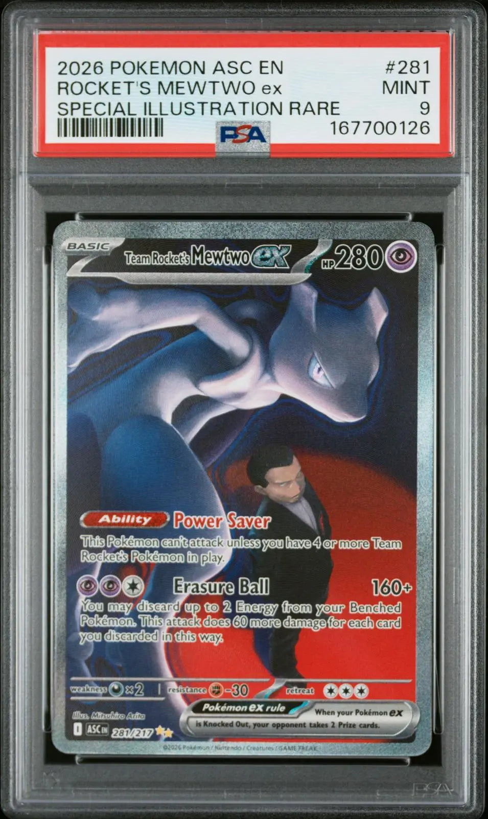 2026 Pokemon ME: ASC Ascended Heroes Team Rocket's Mewtwo ex SIR 281/217 PSA 9 