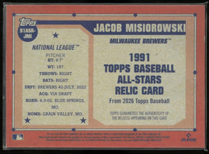 2026 Topps 1991 Topps 35th Rookie Patch Jacob Misiorowski Orange /25 RC 