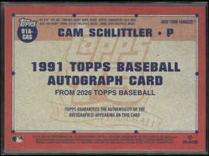 2026 Topps 1991 Topps Baseball 35th Anniversary Autographs Cam Schlittler Auto 