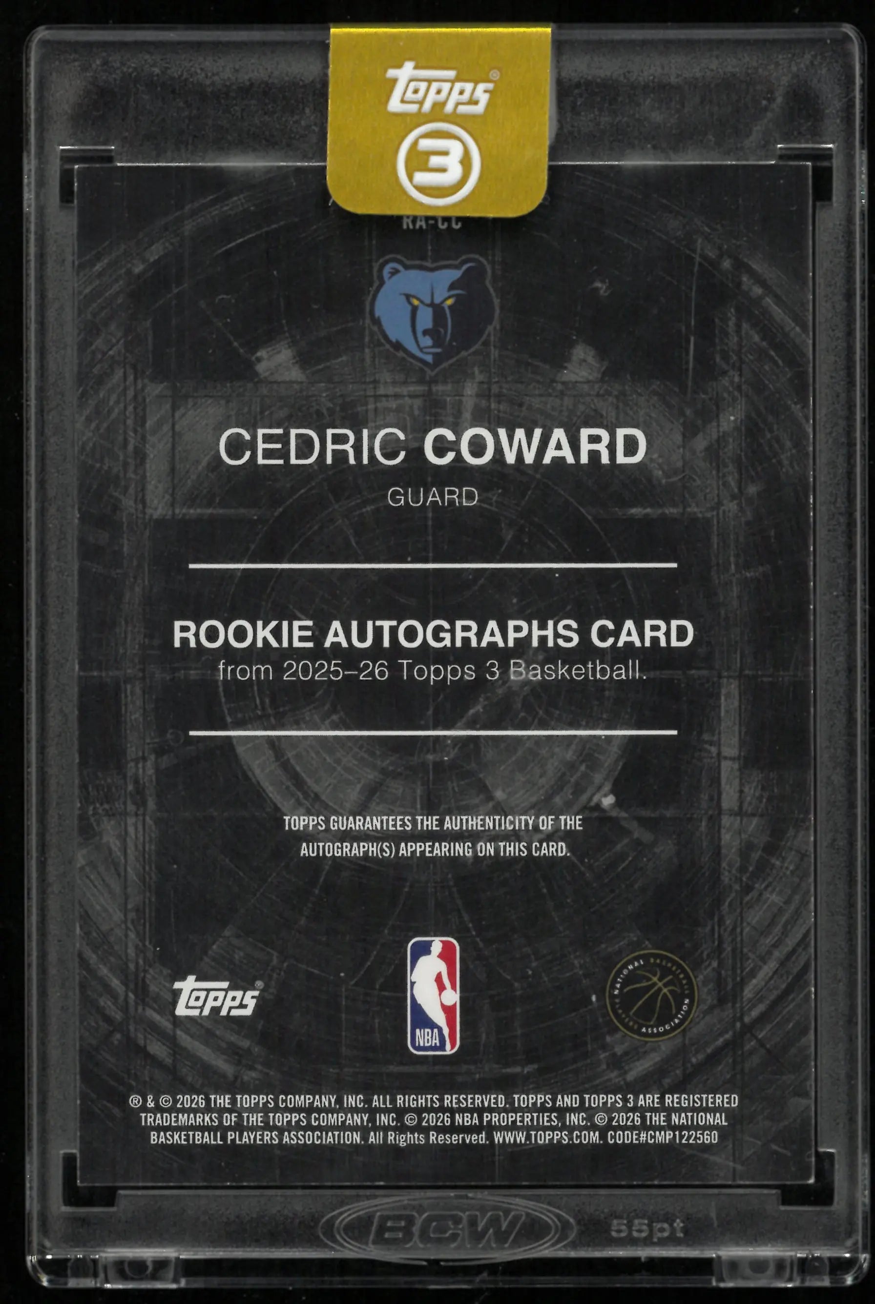 2026 Topps 3 Rookie Autograph Cedric Coward Auto RC 