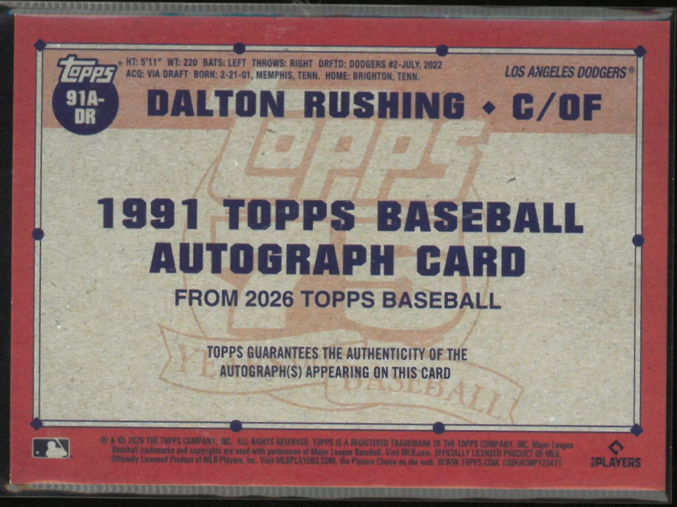 2026 Topps 75th Autograph Dalton Rushing Auto 