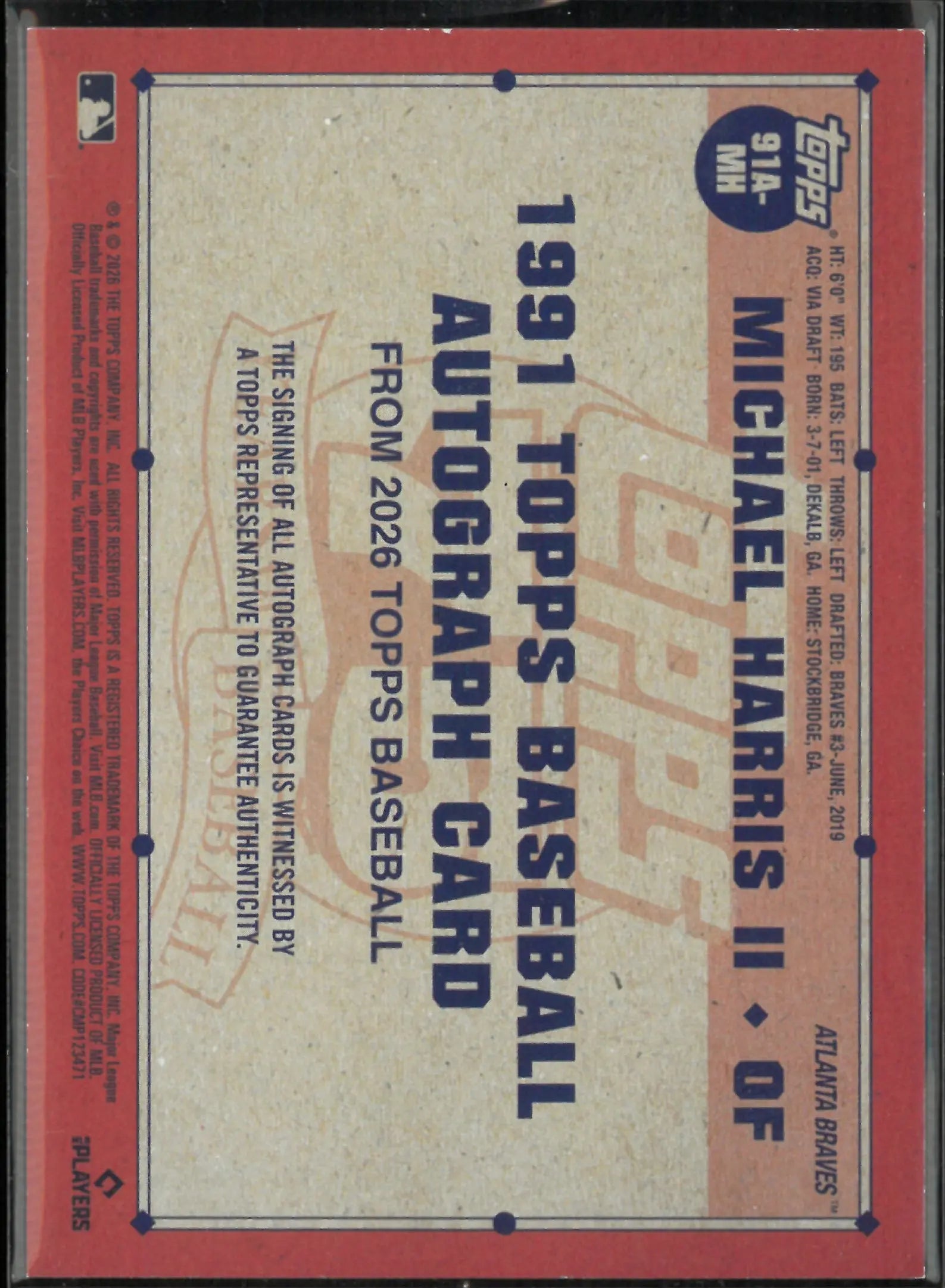 2026 Topps Baseball Autograph 1991 Michael Harris II Blue /150 