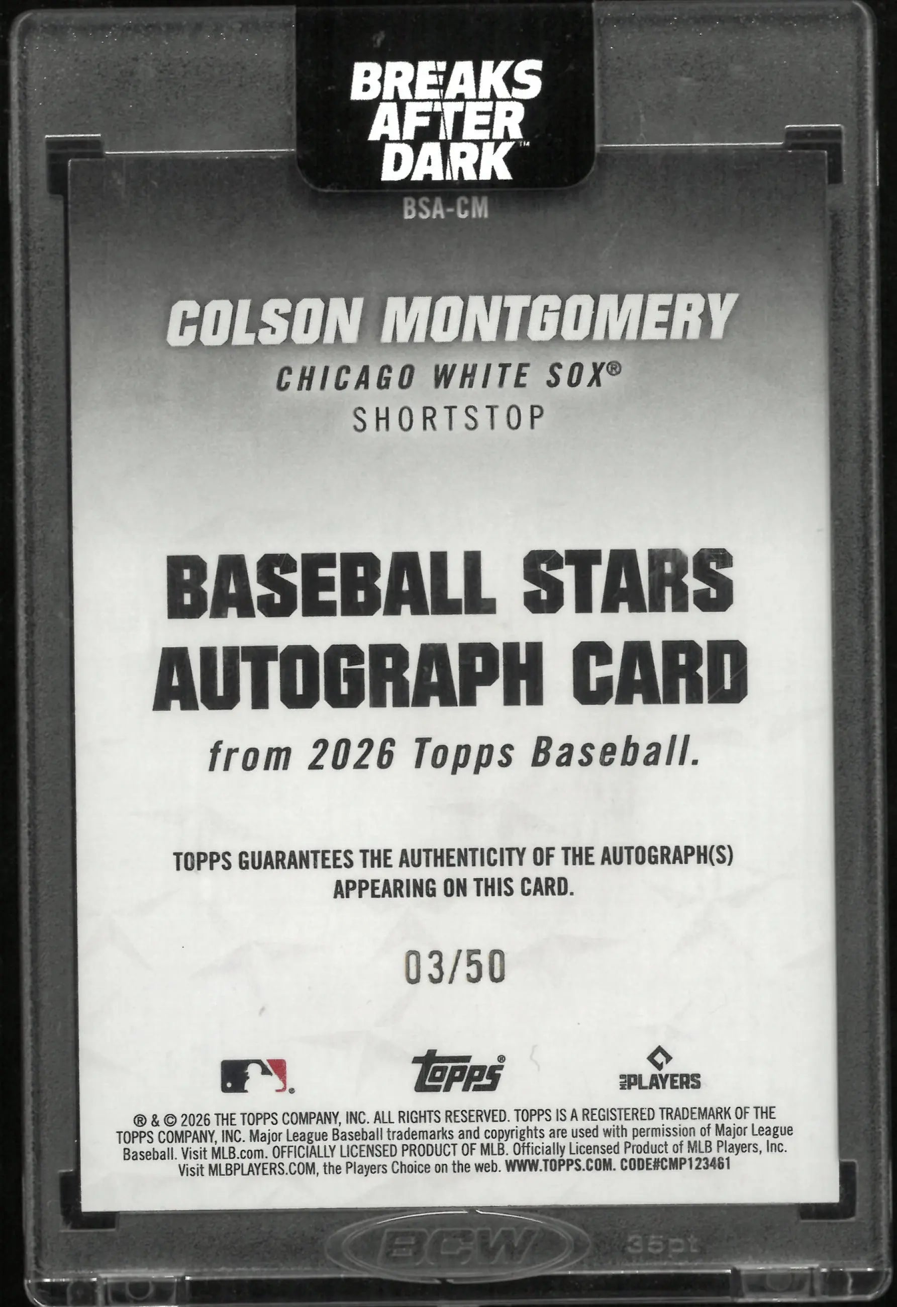 2026 Topps Baseball Stars Autograph Colson Montgomery Rookie RC /50 
