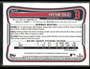 2026 Topps Bowman Rookie Autograph Payton Tolle Auto Green /99 RC 