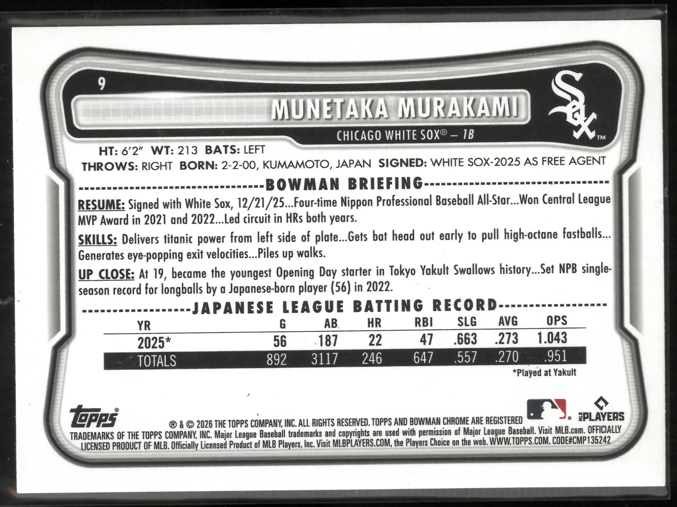2026 Topps Bowman Rookie Munetaka Murakami Green /99 RC 