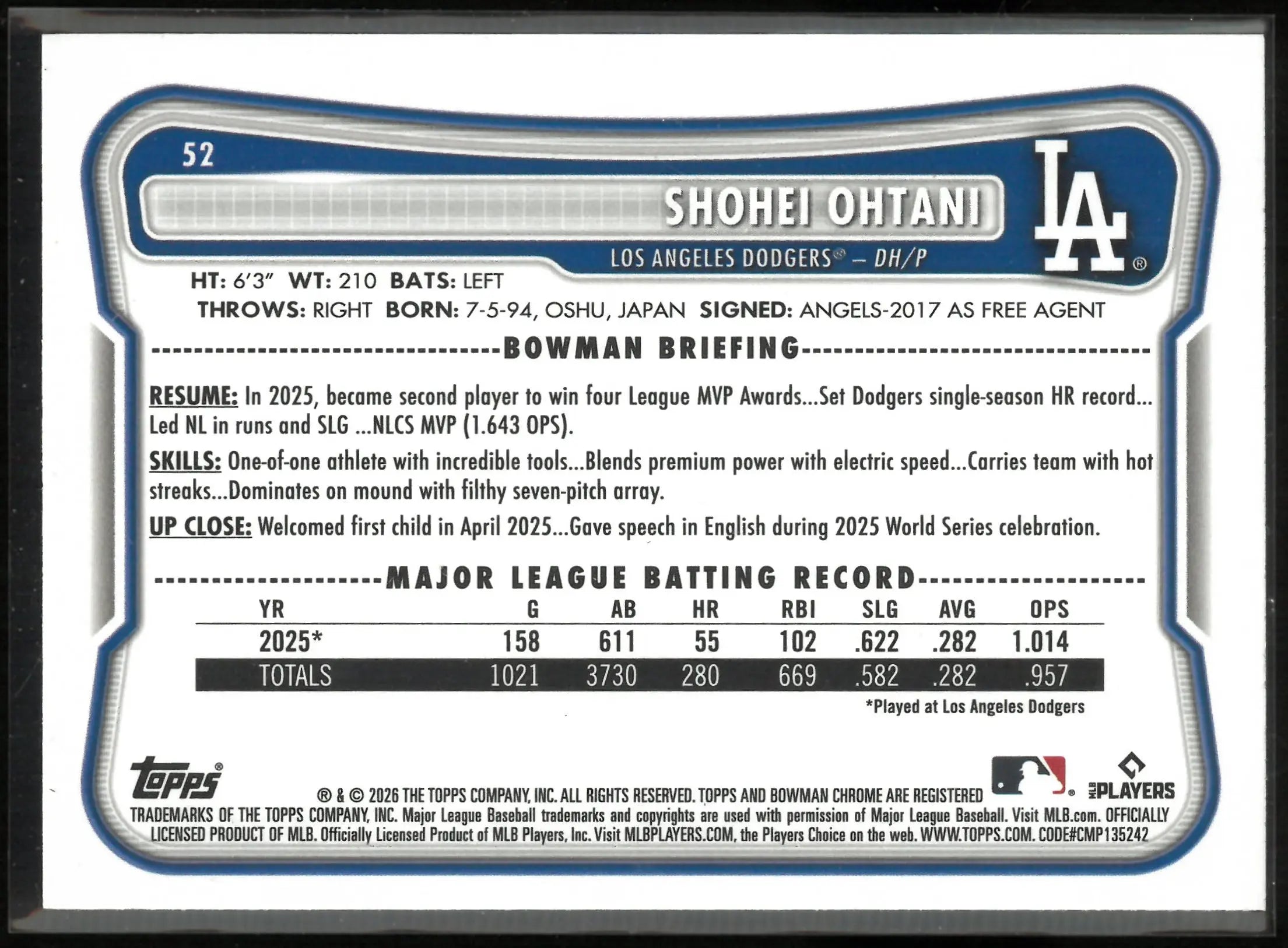 2026 Topps Bowman Shohei Ohtani Sky Blue /499 