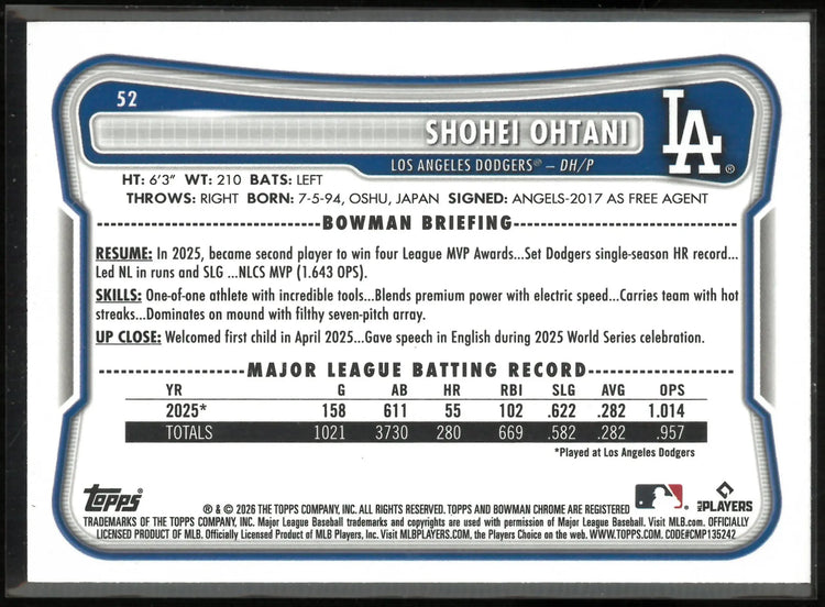 2026 Topps Bowman Shohei Ohtani Sky Blue /499 