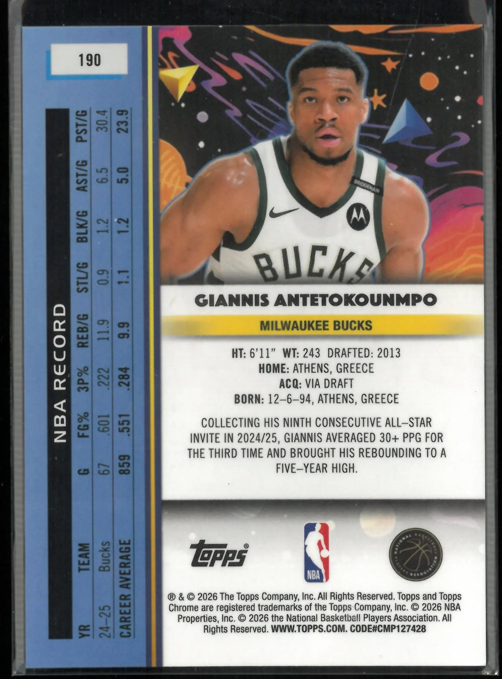 2026 Topps Chrome Cosmic Giannis Antetokounmpo Black Fast Break /10 