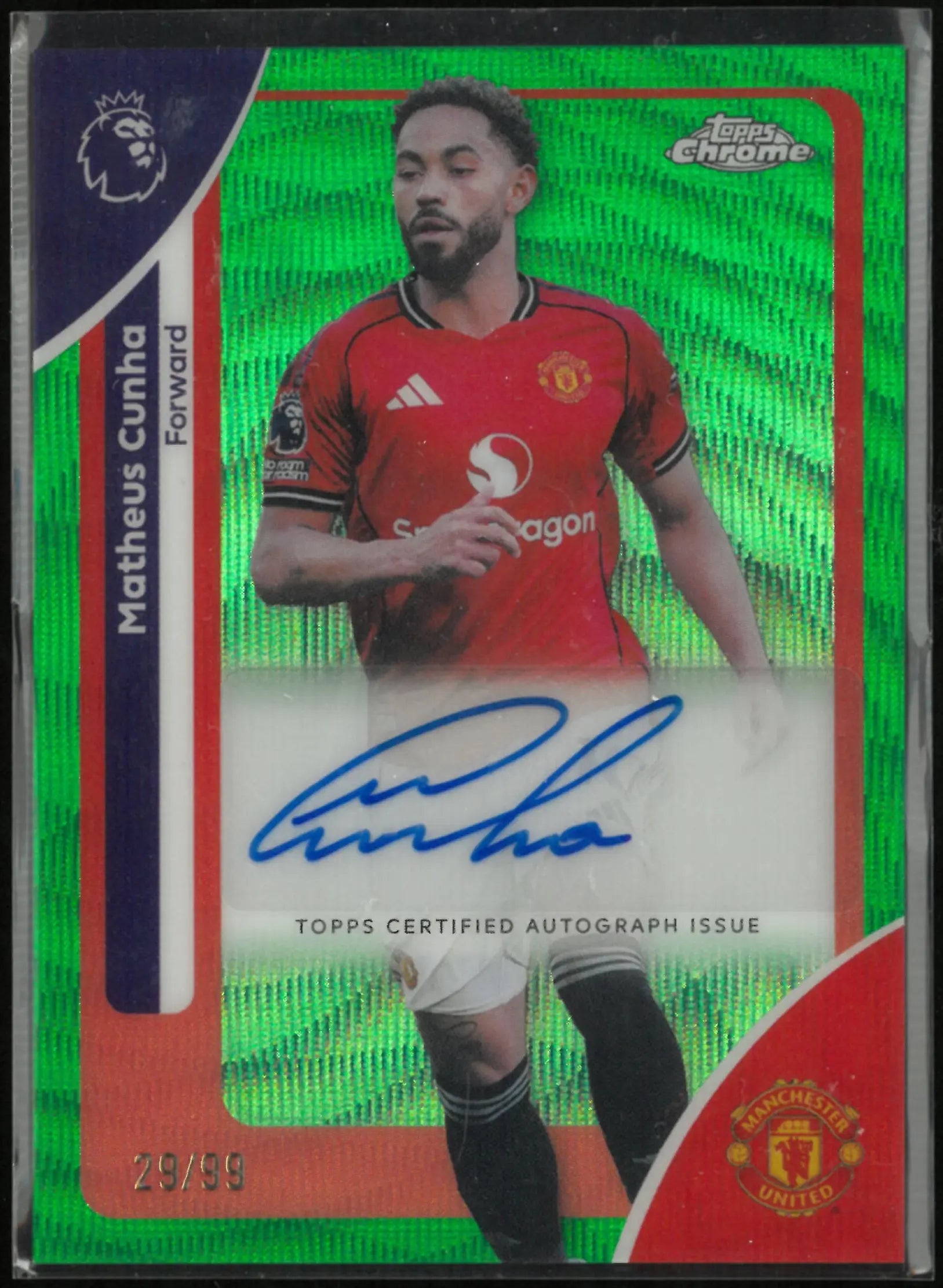 2026 Topps Chrome Premier League Autograph Matheus Cunha Auto Green Wave /99 