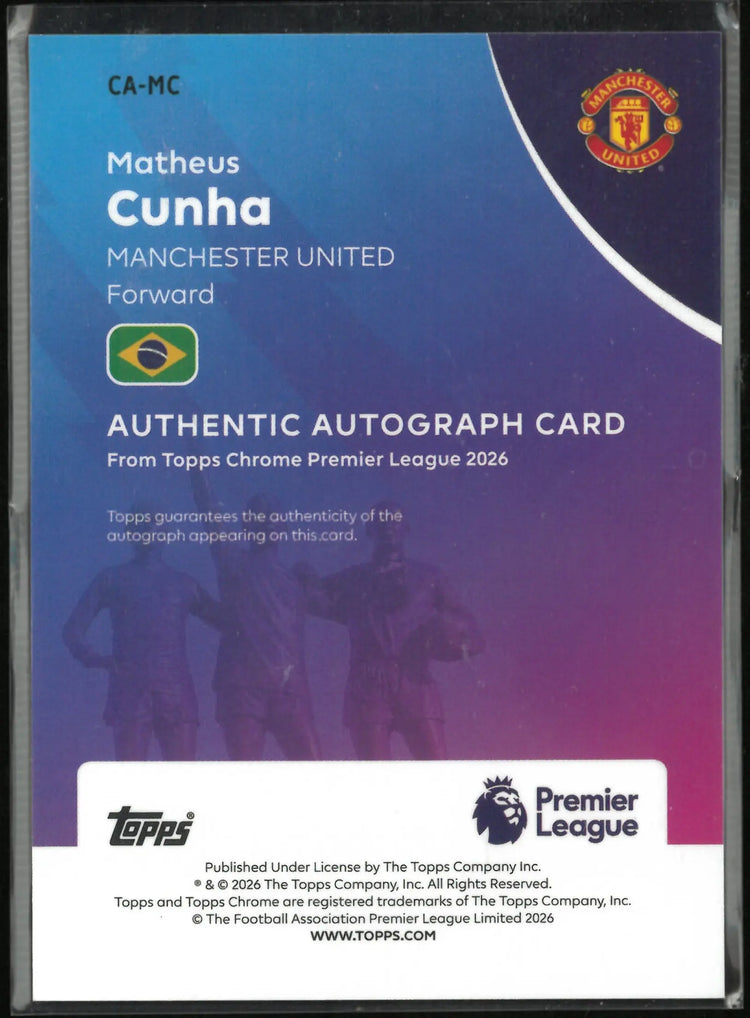 2026 Topps Chrome Premier League Autograph Matheus Cunha Auto Green Wave /99 
