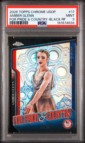 2026 Topps Chrome U.S. Olympic Pride & Country Amber Glenn Black Ref. /10 PSA 9 