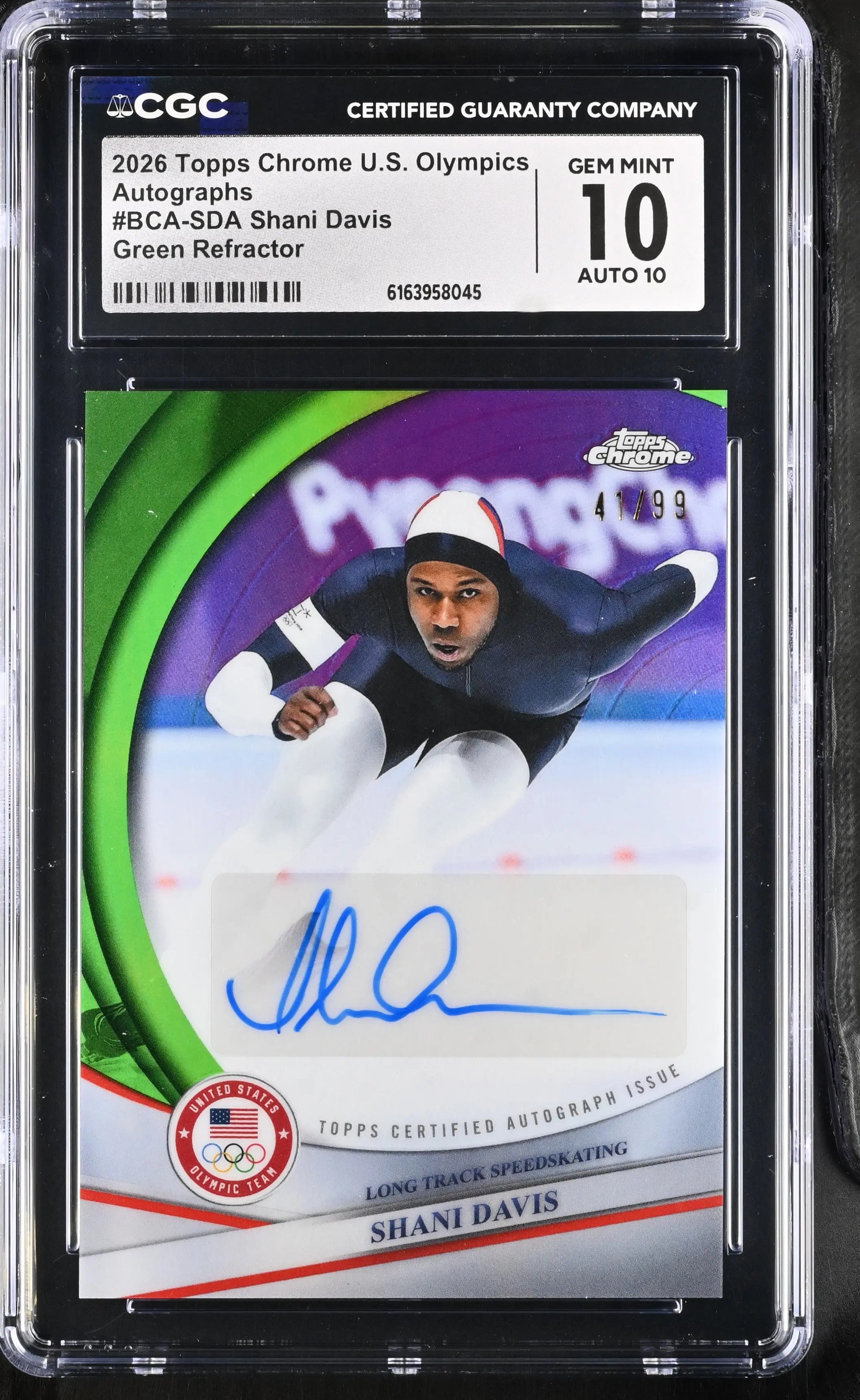 2026 Topps Chrome U.S. Olympics Autograph Shani Davis Auto Green /99 CGC 10 
