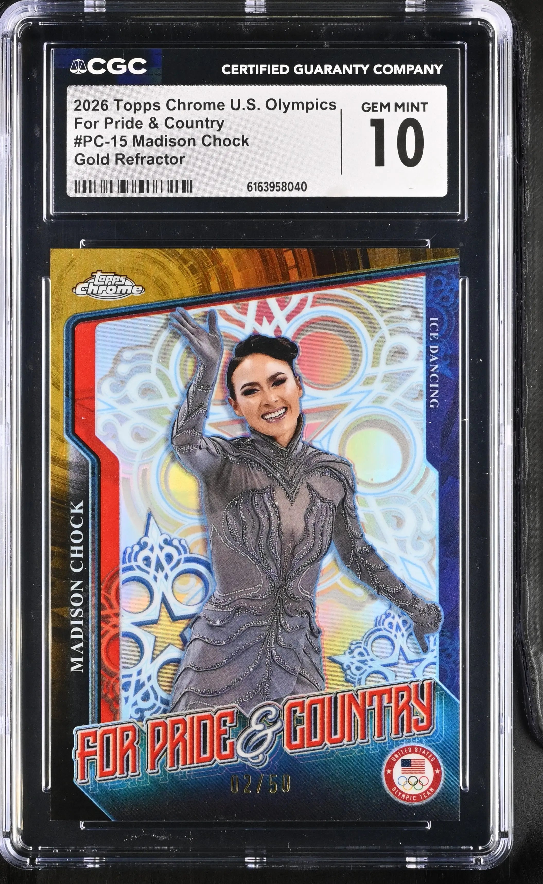 2026 Topps Chrome U.S. Olympics For Pride & Country Madison Chock Gold/50 CGC 10 
