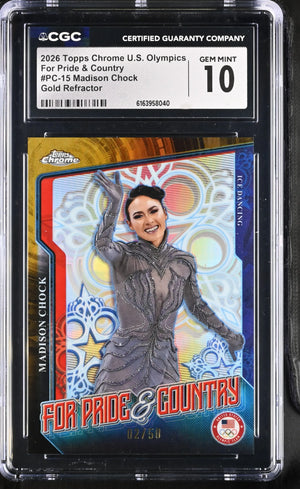 2026 Topps Chrome U.S. Olympics For Pride & Country Madison Chock Gold/50 CGC 10 