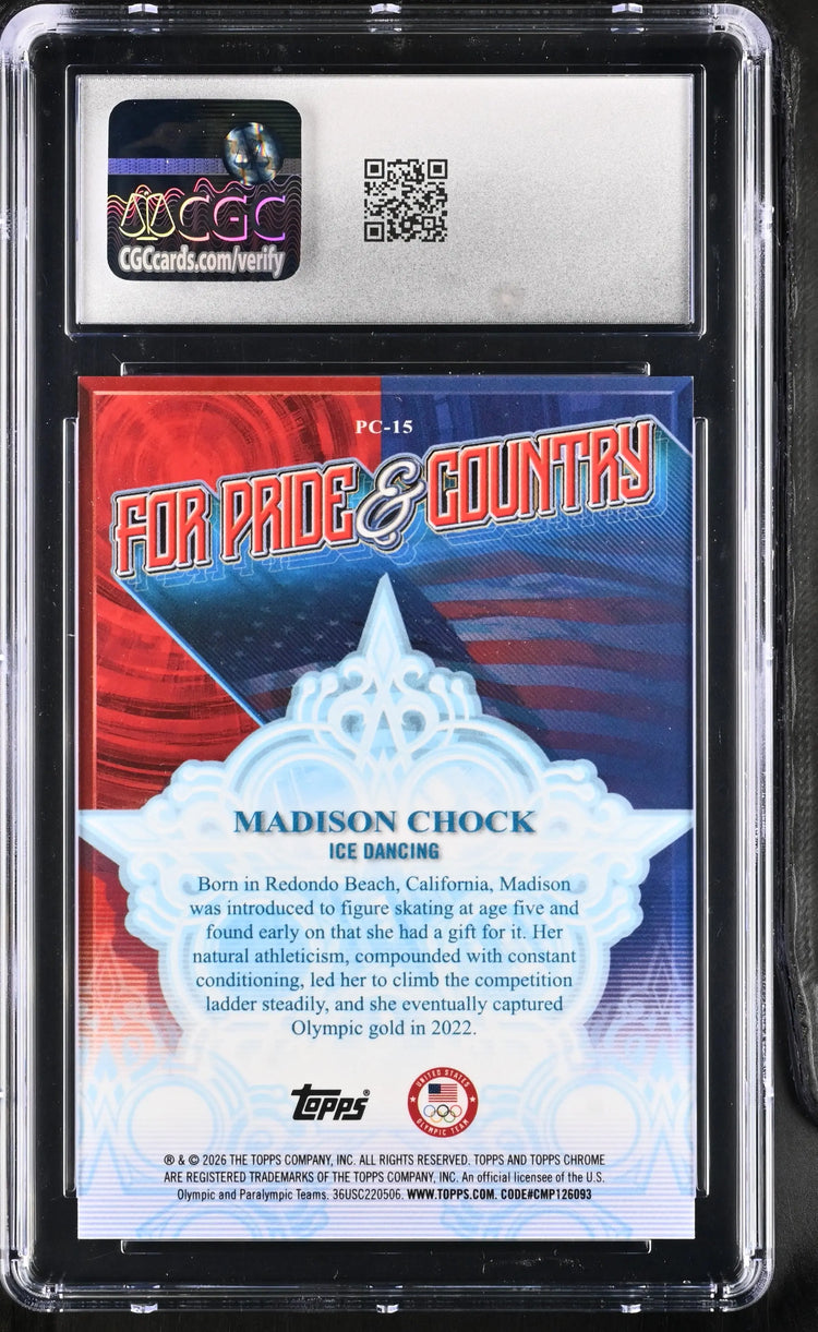 2026 Topps Chrome U.S. Olympics For Pride & Country Madison Chock Gold/50 CGC 10 