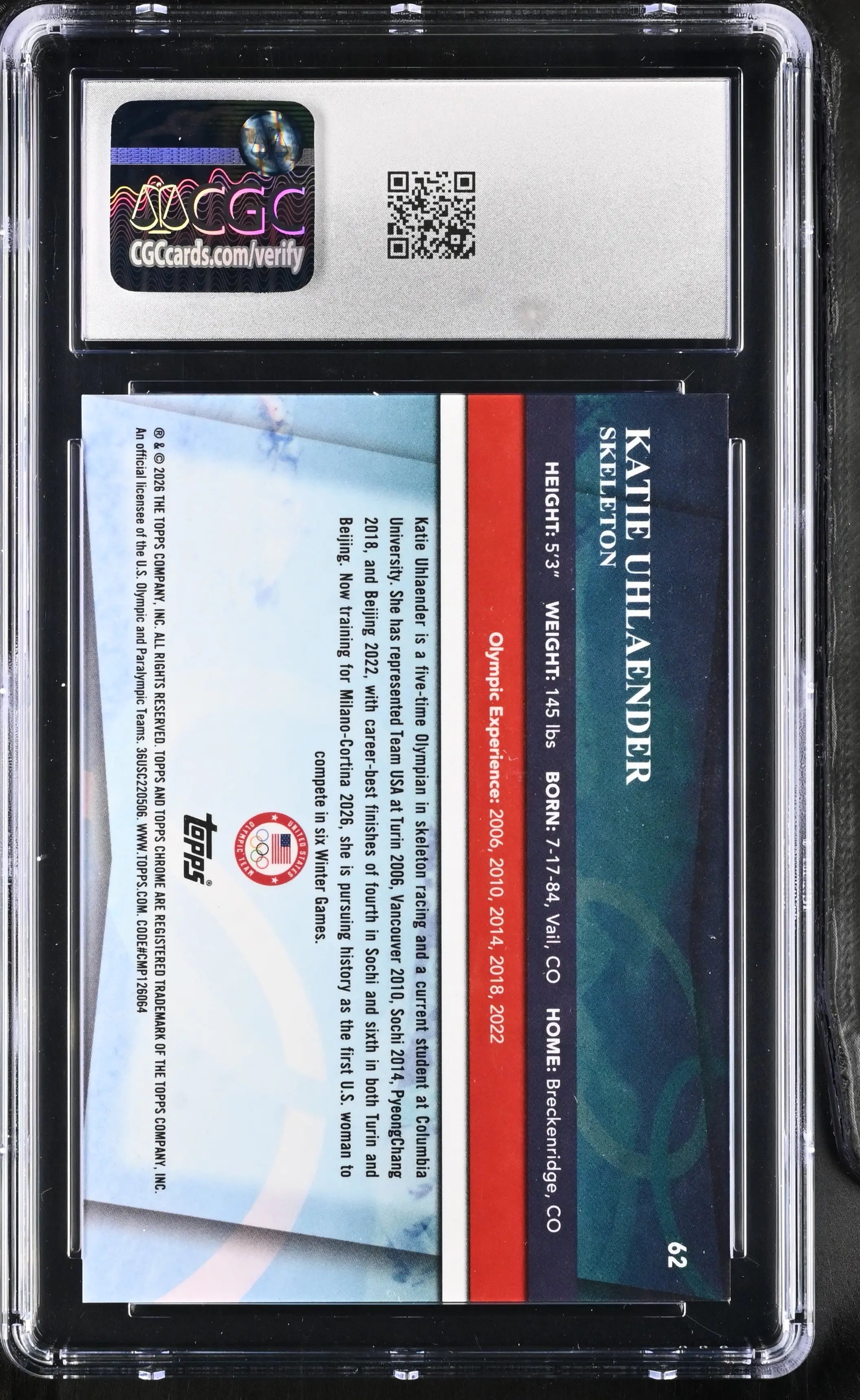 2026 Topps Chrome U.S. Olympics Katie Uhlaender Orange /25 CGC 10 