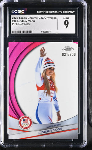 2026 Topps Chrome U.S. Olympics Lindsey Vonn Pink /250 CGC 9 