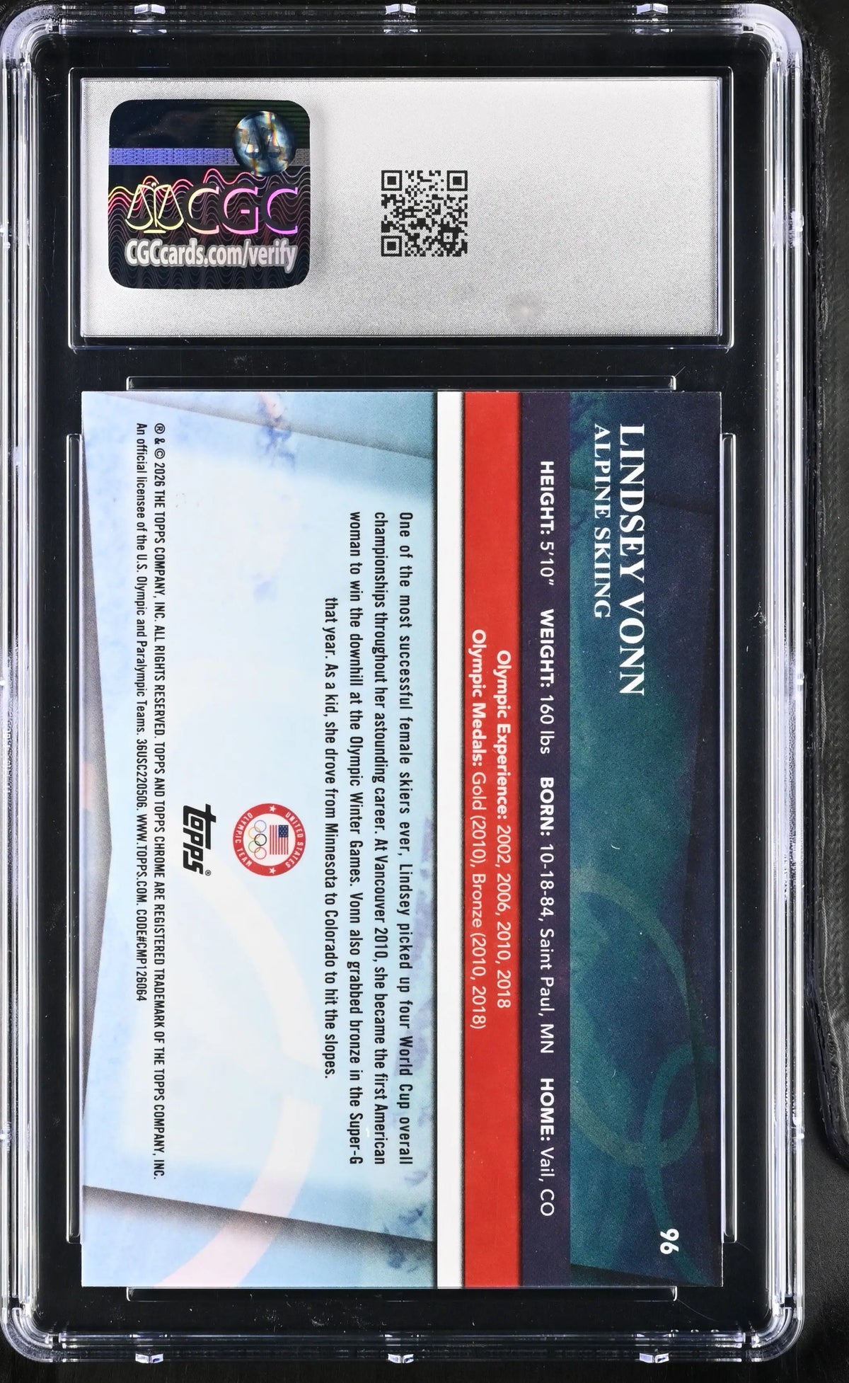 2026 Topps Chrome U.S. Olympics Lindsey Vonn Pink /250 CGC 9 