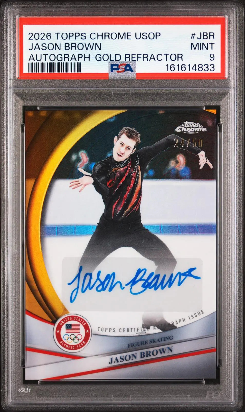 2026 Topps Chrome U.S. Winter Olympic Autograph Jason Brown Gold Ref. /50 PSA 9 
