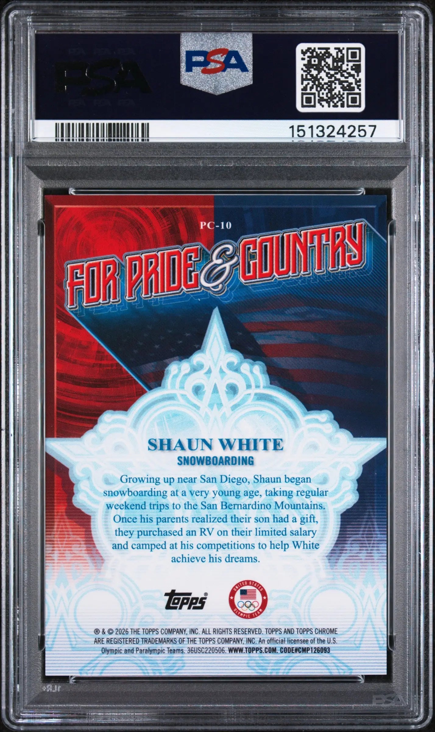 2026 Topps Chrome US Winter Olympic Pride & Country Shaun White Green /99 PSA 10 