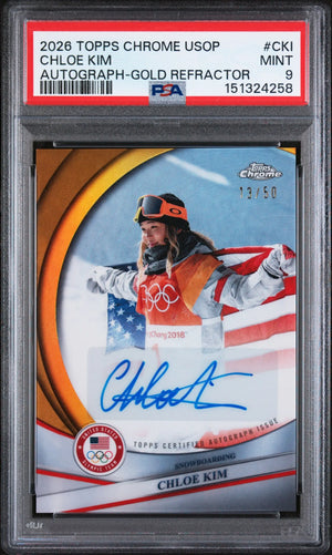 2026 Topps Chrome USOP Gold Refractor Auto Chloe Kim #CKI /50 PSA 9 