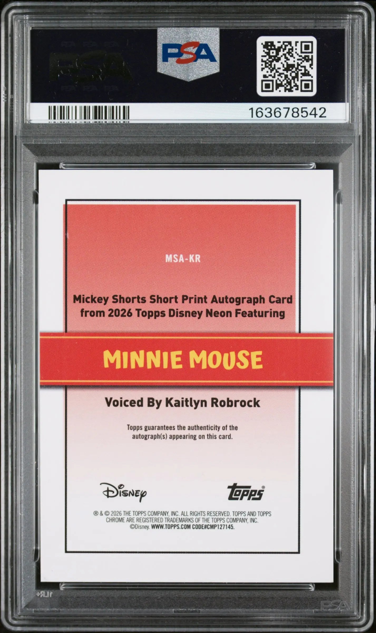 2026 Topps Disney Neon Chrome Mickey Kaitlyn Robrock Black Wave SP PSA 7 Auto 10 
