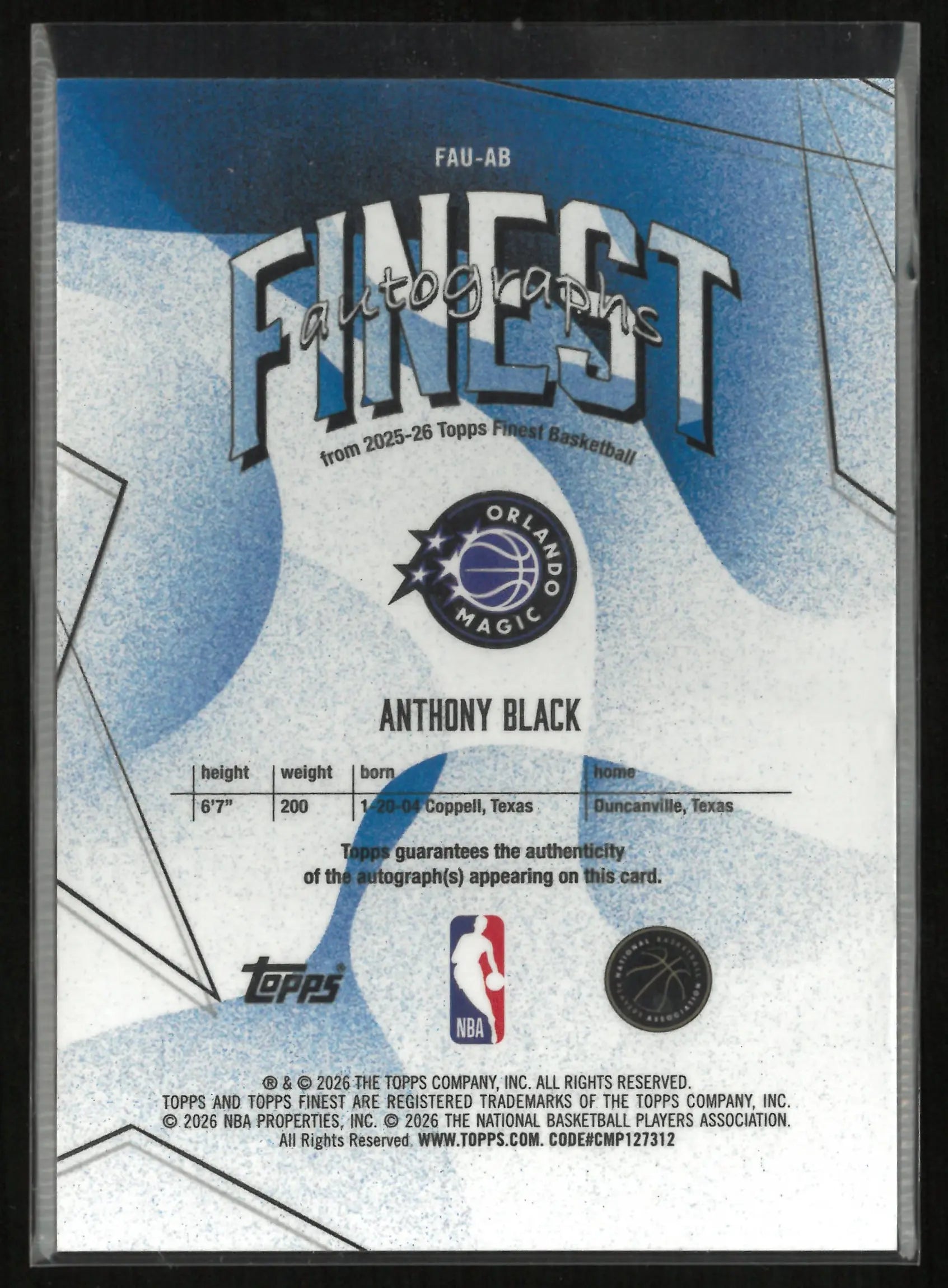 2026 Topps Finest Autograph Anthony Black Auto /25 RC 